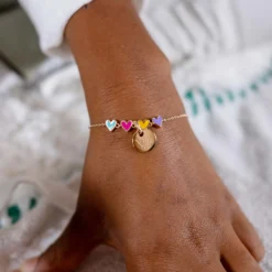 Sale HappyBulle Bracelet chaîne enfant cœur email multicolore personnalisé médaille gravée plaqué or 10 mm Plaqué or 18k