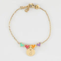 Sale HappyBulle Bracelet chaîne enfant cœur email multicolore personnalisé médaille gravée plaqué or 10 mm Plaqué or 18k