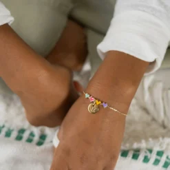 Sale HappyBulle Bracelet chaîne enfant cœur email multicolore personnalisé médaille gravée plaqué or 10 mm Plaqué or 18k