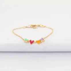 Best HappyBulle Bracelet chaîne enfant cœur email multicolore plaqué or Plaqué or 18k