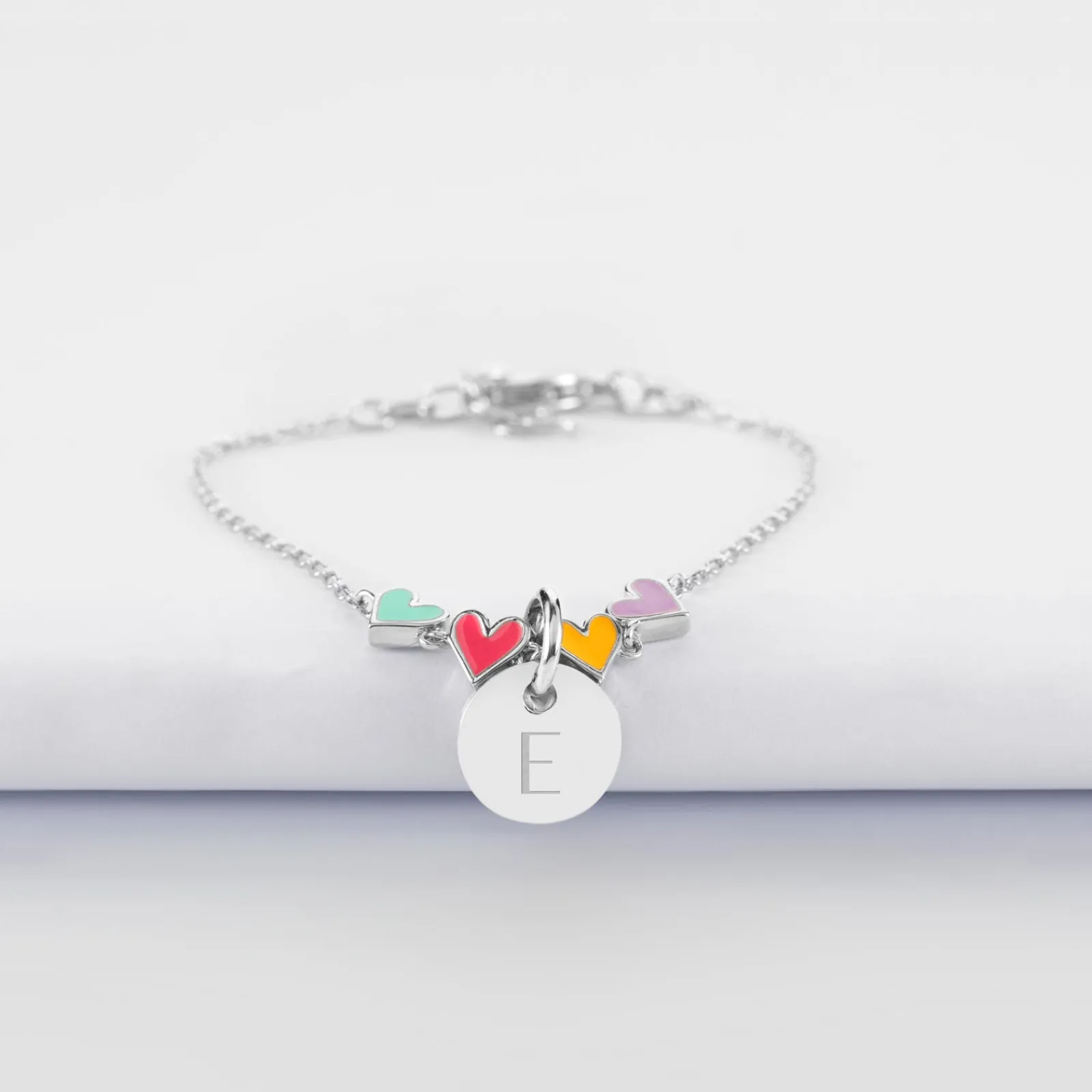 Best HappyBulle Bracelet chaîne enfant cœur email multicolore personnalisé médaille gravée argent 10 mm Argent rhodié 925