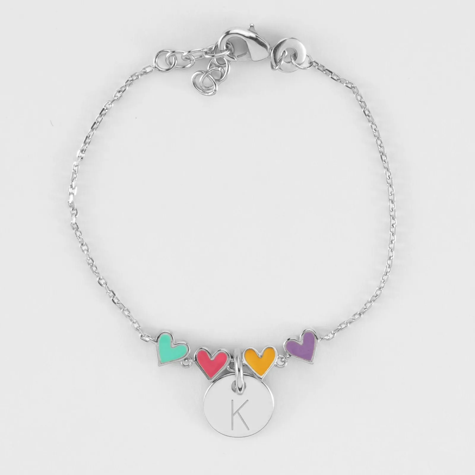 Best HappyBulle Bracelet chaîne enfant cœur email multicolore personnalisé médaille gravée argent 10 mm Argent rhodié 925