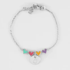 Best HappyBulle Bracelet chaîne enfant cœur email multicolore personnalisé médaille gravée argent 10 mm Argent rhodié 925