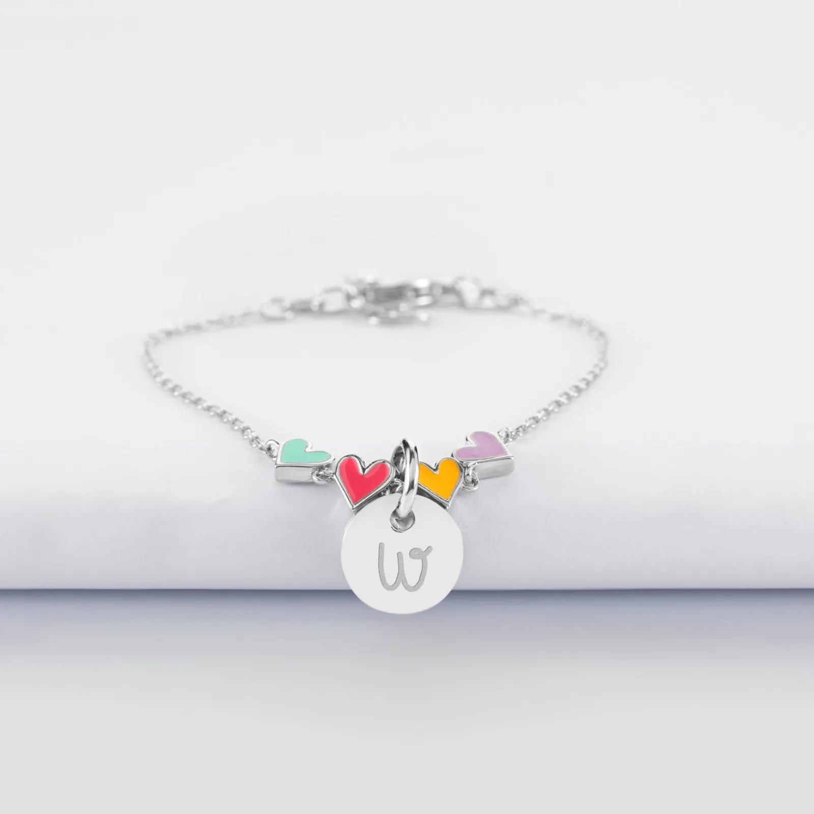 Best HappyBulle Bracelet chaîne enfant cœur email multicolore personnalisé médaille gravée argent 10 mm Argent rhodié 925