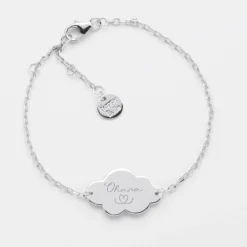 Best HappyBulle Bracelet chaîne enfant personnalisé médaille gravée argent nuage 2 trous 20x14 mm Argent rhodié 925