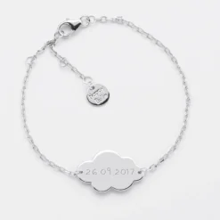 Best HappyBulle Bracelet chaîne enfant personnalisé médaille gravée argent nuage 2 trous 20x14 mm Argent rhodié 925