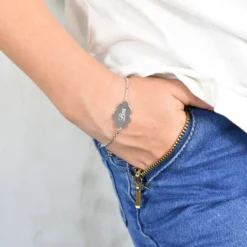 Best HappyBulle Bracelet chaîne enfant personnalisé médaille gravée argent nuage 2 trous 20x14 mm Argent rhodié 925
