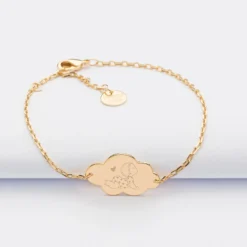 Best HappyBulle Bracelet chaîne enfant personnalisé illustration bébé médaille gravée plaqué or nuage 2 trous 20x14 mm - x Marie Savart Plaqué or 18k