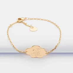 Best HappyBulle Bracelet chaîne enfant personnalisé illustration bébé médaille gravée plaqué or nuage 2 trous 20x14 mm - x Marie Savart Plaqué or 18k