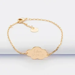 Online HappyBulle Bracelet chaîne enfant personnalisé médaille gravée plaqué or nuage 2 trous 20x14 mm - Nos petits imparfaits Plaqué or 18k