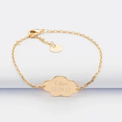 Online HappyBulle Bracelet chaîne enfant personnalisé médaille gravée plaqué or nuage 2 trous 20x14 mm - Nos petits imparfaits Plaqué or 18k