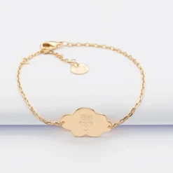 Discount HappyBulle Bracelet chaîne enfant personnalisé médaille gravée plaqué or nuage 2 trous 20x14 mm - x Barbapapa Plaqué or 18k