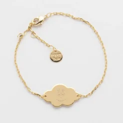 Discount HappyBulle Bracelet chaîne enfant personnalisé médaille gravée plaqué or nuage 2 trous 20x14 mm - x Barbapapa Plaqué or 18k