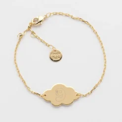 Discount HappyBulle Bracelet chaîne enfant personnalisé médaille gravée plaqué or nuage 2 trous 20x14 mm - x Barbapapa Plaqué or 18k