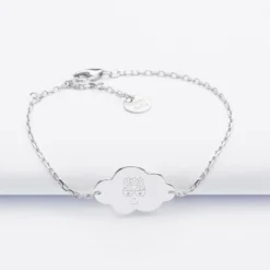 Hot HappyBulle Bracelet chaîne enfant personnalisé médaille gravée argent nuage 2 trous 20x14 mm - x Barbapapa Argent rhodié 925