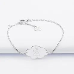 Hot HappyBulle Bracelet chaîne enfant personnalisé médaille gravée argent nuage 2 trous 20x14 mm - x Barbapapa Argent rhodié 925