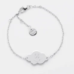 Hot HappyBulle Bracelet chaîne enfant personnalisé médaille gravée argent nuage 2 trous 20x14 mm - x Barbapapa Argent rhodié 925
