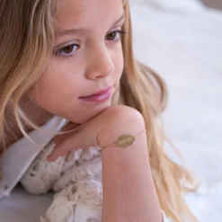 Clearance HappyBulle Bracelet chaîne enfant personnalisé médaille gravée plaqué or nuage 2 trous 20x14 mm Plaqué or 18k