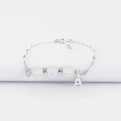 Sale HappyBulle Bracelet chaîne Maman pastilles estampillées "Mom" argent et breloque lettre initiale 5 mm Argent rhodié 925