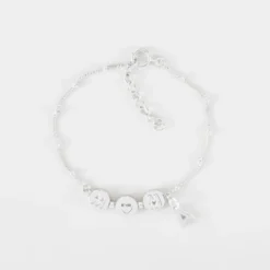 Sale HappyBulle Bracelet chaîne Maman pastilles estampillées "Mom" argent et breloque lettre initiale 5 mm Argent rhodié 925
