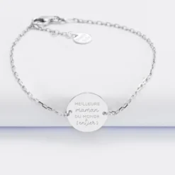 Sale HappyBulle Bracelet chaîne Maman personnalisé médaille gravée argent 2 trous 15 mm