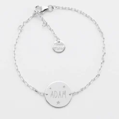 Sale HappyBulle Bracelet chaîne Maman personnalisé médaille gravée argent 2 trous 15 mm