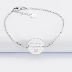 Sale HappyBulle Bracelet chaîne Maman personnalisé médaille gravée argent 2 trous 15 mm