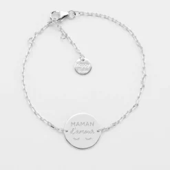 Sale HappyBulle Bracelet chaîne Maman personnalisé médaille gravée argent 2 trous 15 mm