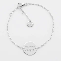Sale HappyBulle Bracelet chaîne Maman personnalisé médaille gravée argent 2 trous 15 mm