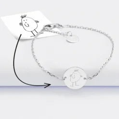 Sale HappyBulle Bracelet chaîne Maman personnalisé médaille gravée argent 2 trous 15 mm