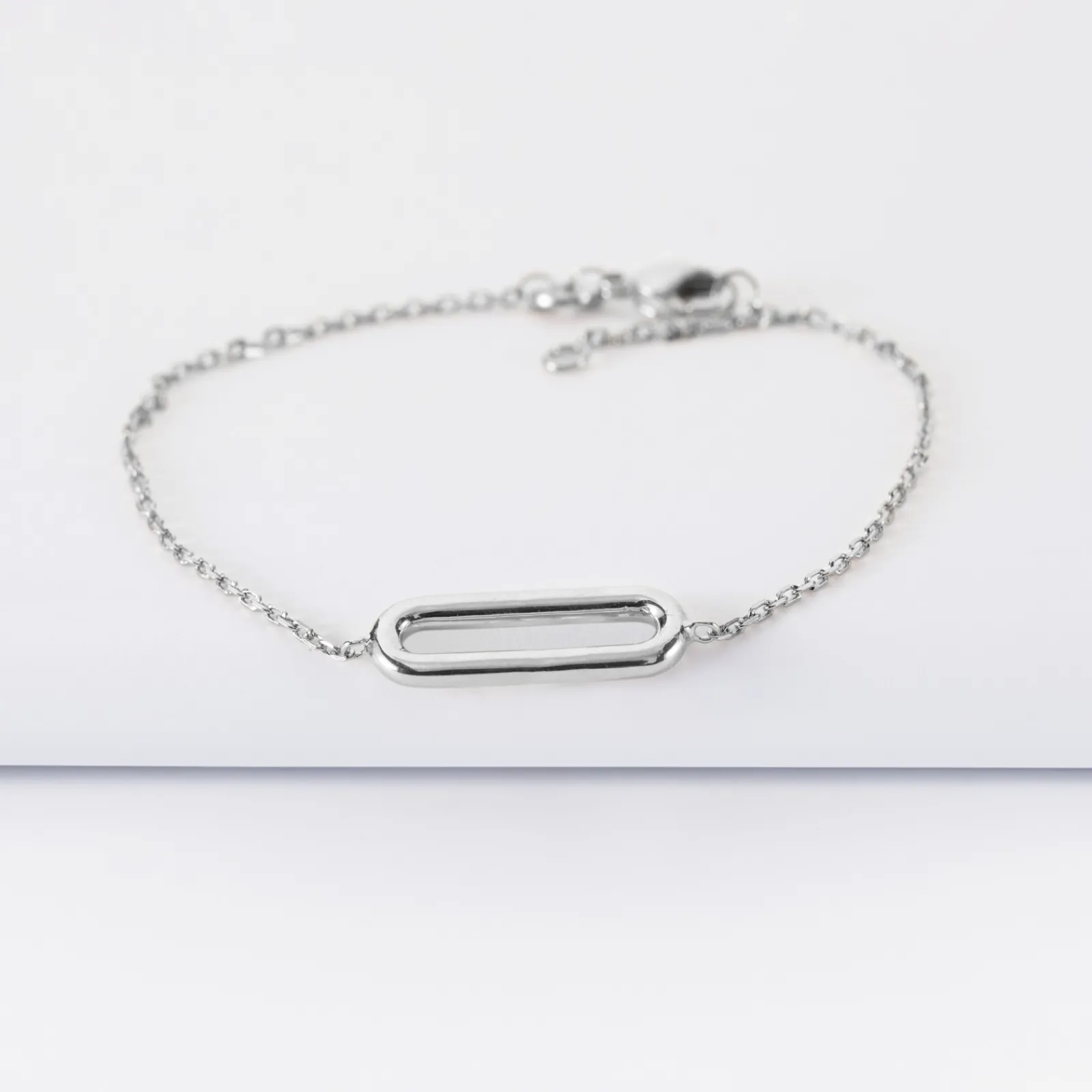 HappyBulle Bracelet chaîne ovale ouvert argent Argent rhodié 925