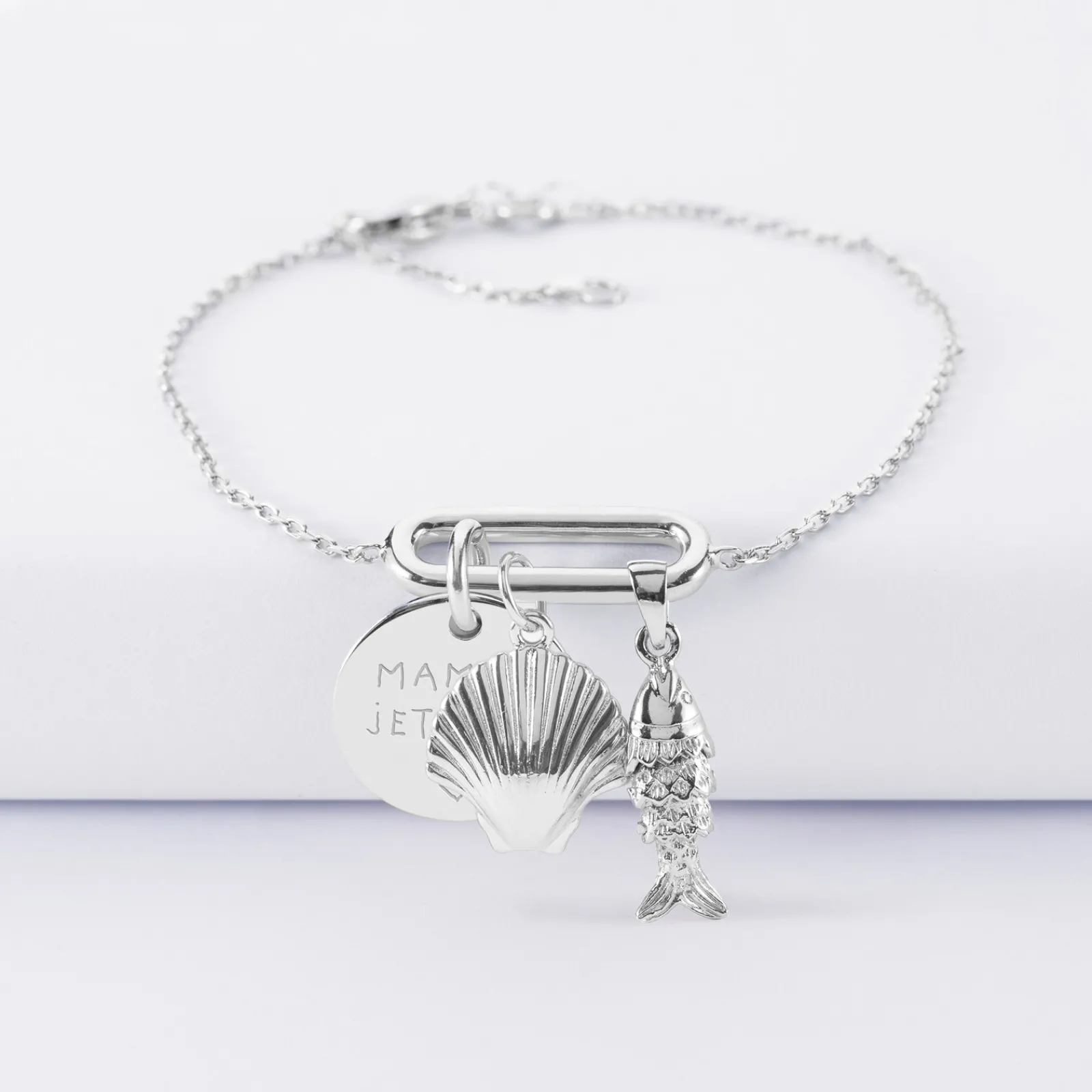 Online HappyBulle Bracelet chaîne ovale ouvert personnalisé médaille gravée argent 15 mm et breloque(s) summer - à composer Argent rhodié 925