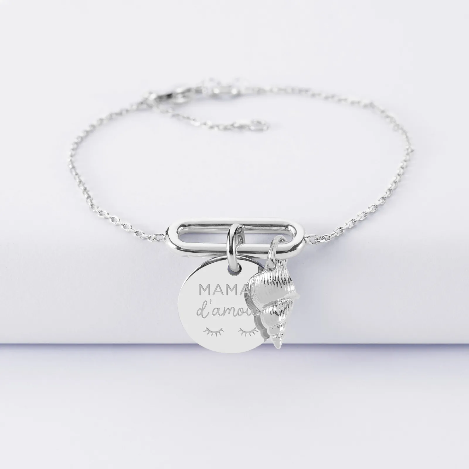 Online HappyBulle Bracelet chaîne ovale ouvert personnalisé médaille gravée argent 15 mm et breloque(s) summer - à composer Argent rhodié 925