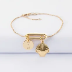 New HappyBulle Bracelet chaîne ovale ouvert personnalisé médaille gravée plaqué or 10 mm et breloque(s) summer - à composer Plaqué or 18k