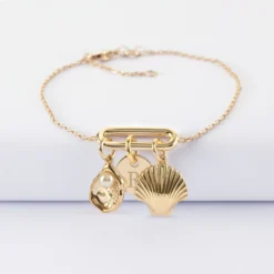 New HappyBulle Bracelet chaîne ovale ouvert personnalisé médaille gravée plaqué or 10 mm et breloque(s) summer - à composer Plaqué or 18k