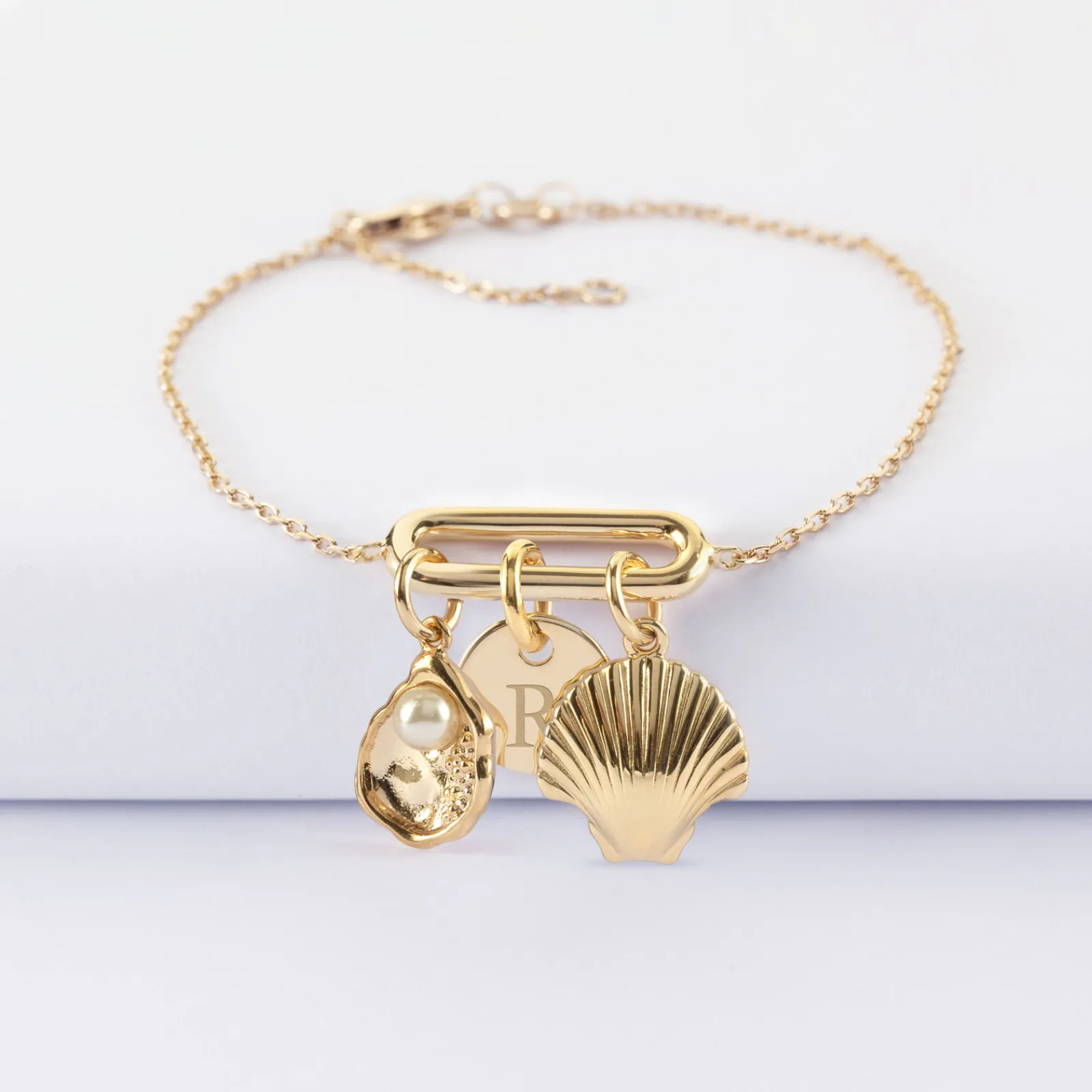 New HappyBulle Bracelet chaîne ovale ouvert personnalisé médaille gravée plaqué or 10 mm et breloque(s) summer - à composer Plaqué or 18k