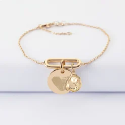 Hot HappyBulle Bracelet chaîne ovale ouvert personnalisé médaille gravée plaqué or 15 mm et breloque(s) summer - à composer Plaqué or 18k