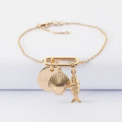 Hot HappyBulle Bracelet chaîne ovale ouvert personnalisé médaille gravée plaqué or 15 mm et breloque(s) summer - à composer Plaqué or 18k