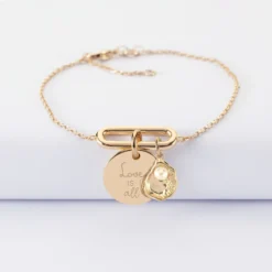 Hot HappyBulle Bracelet chaîne ovale ouvert personnalisé médaille gravée plaqué or 15 mm et breloque(s) summer - à composer Plaqué or 18k