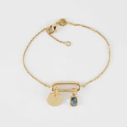 HappyBulle Bracelet chaîne ovale ouvert personnalisé médaille gravée plaqué or 10 mm et breloque rectangle zircon plaqué or 9 mm