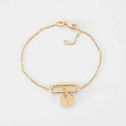 Outlet HappyBulle Bracelet chaîne ovale ouvert personnalisé médaille gravée plaqué or 10 mm Plaqué or 18k