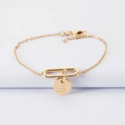Outlet HappyBulle Bracelet chaîne ovale ouvert personnalisé médaille gravée plaqué or 10 mm Plaqué or 18k
