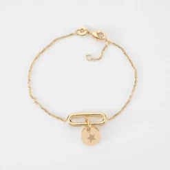 Outlet HappyBulle Bracelet chaîne ovale ouvert personnalisé médaille gravée plaqué or 10 mm Plaqué or 18k