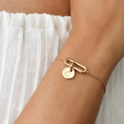 Outlet HappyBulle Bracelet chaîne ovale ouvert personnalisé médaille gravée plaqué or 10 mm Plaqué or 18k