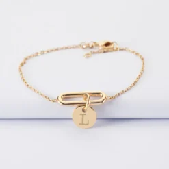 Outlet HappyBulle Bracelet chaîne ovale ouvert personnalisé médaille gravée plaqué or 10 mm Plaqué or 18k