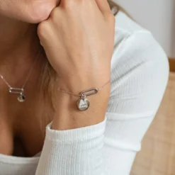 HappyBulle Bracelet chaîne ovale ouvert personnalisé médaille gravée argent 15 mm Argent rhodié 925