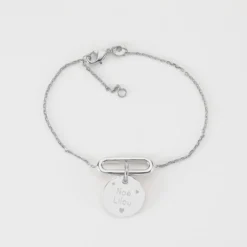 HappyBulle Bracelet chaîne ovale ouvert personnalisé médaille gravée argent 15 mm Argent rhodié 925
