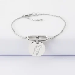 HappyBulle Bracelet chaîne ovale ouvert personnalisé médaille gravée argent 15 mm Argent rhodié 925