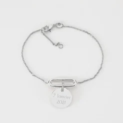 HappyBulle Bracelet chaîne ovale ouvert personnalisé médaille gravée argent 15 mm Argent rhodié 925