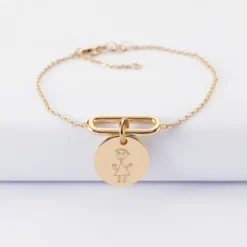 Outlet HappyBulle Bracelet chaîne ovale ouvert personnalisé médaille gravée plaqué or 15 mm Plaqué or 18k
